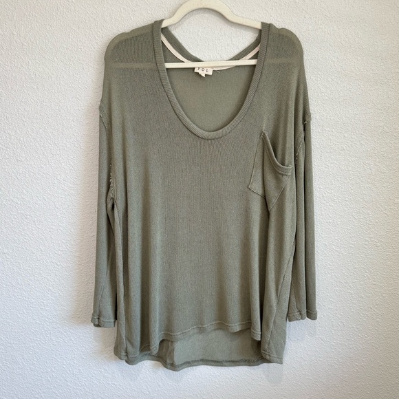 POL Tops - POL Womens Large Waffle Knit Green Slouchy Boho Relaxed Fit Oversized Beach